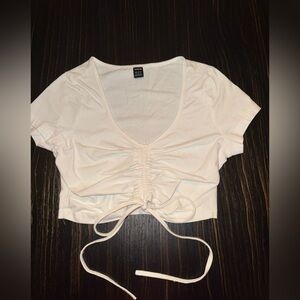 SHEIN White Ruched Tie Front Crop T-Shirt